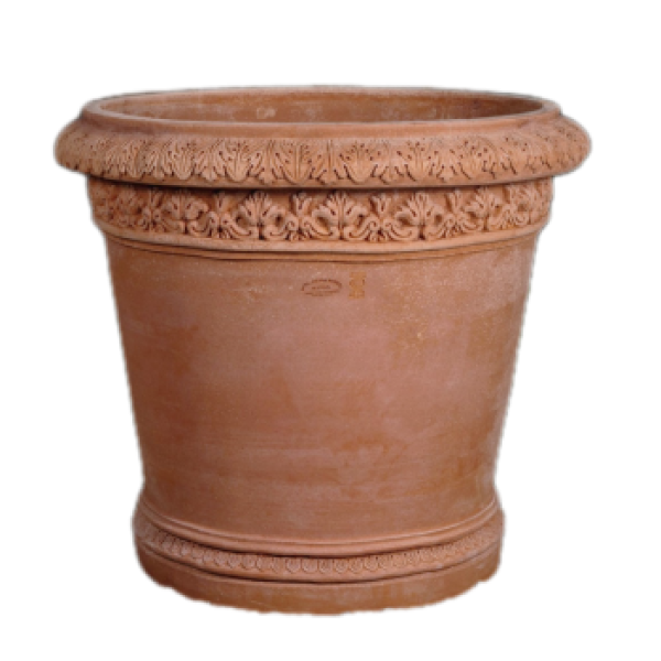 Grand pot rond en terre cuite d’Impruneta – relief floral classique et robustesse intemporelle